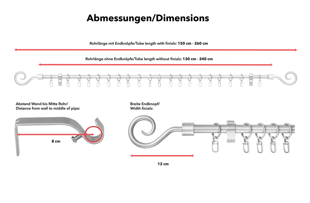 Gardinenstange Kringel, 16 mm, ausziehbar Gardinenstange Kringel, 16 mm, ausziehbar
