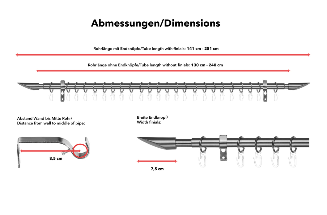 Gardinenstange Lipstick, 20 mm, ausziehbar Gardinenstange Lipstick, 20 mm, ausziehbar