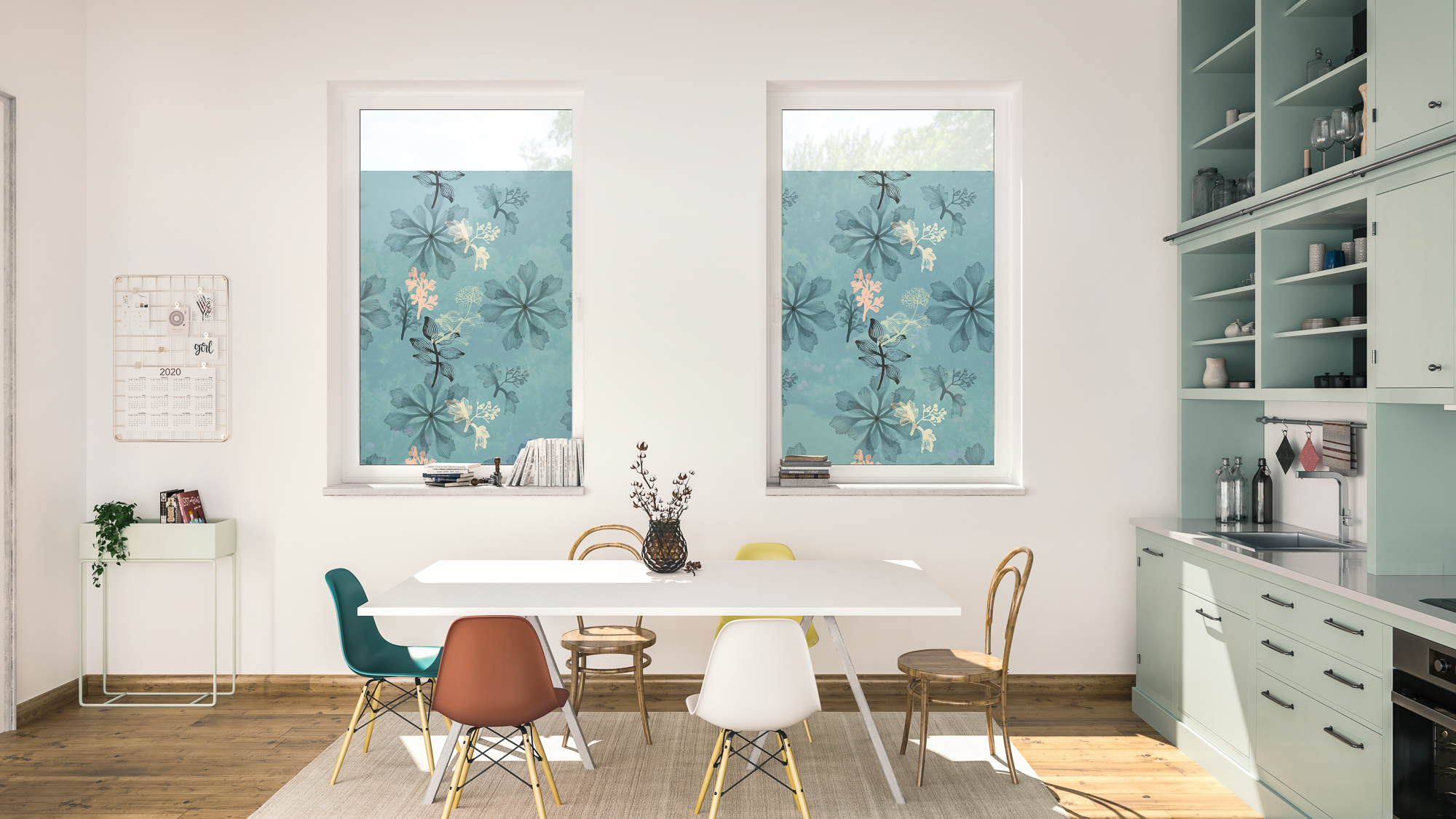 Design Fensterfolie mit Motiv Aqua Floral