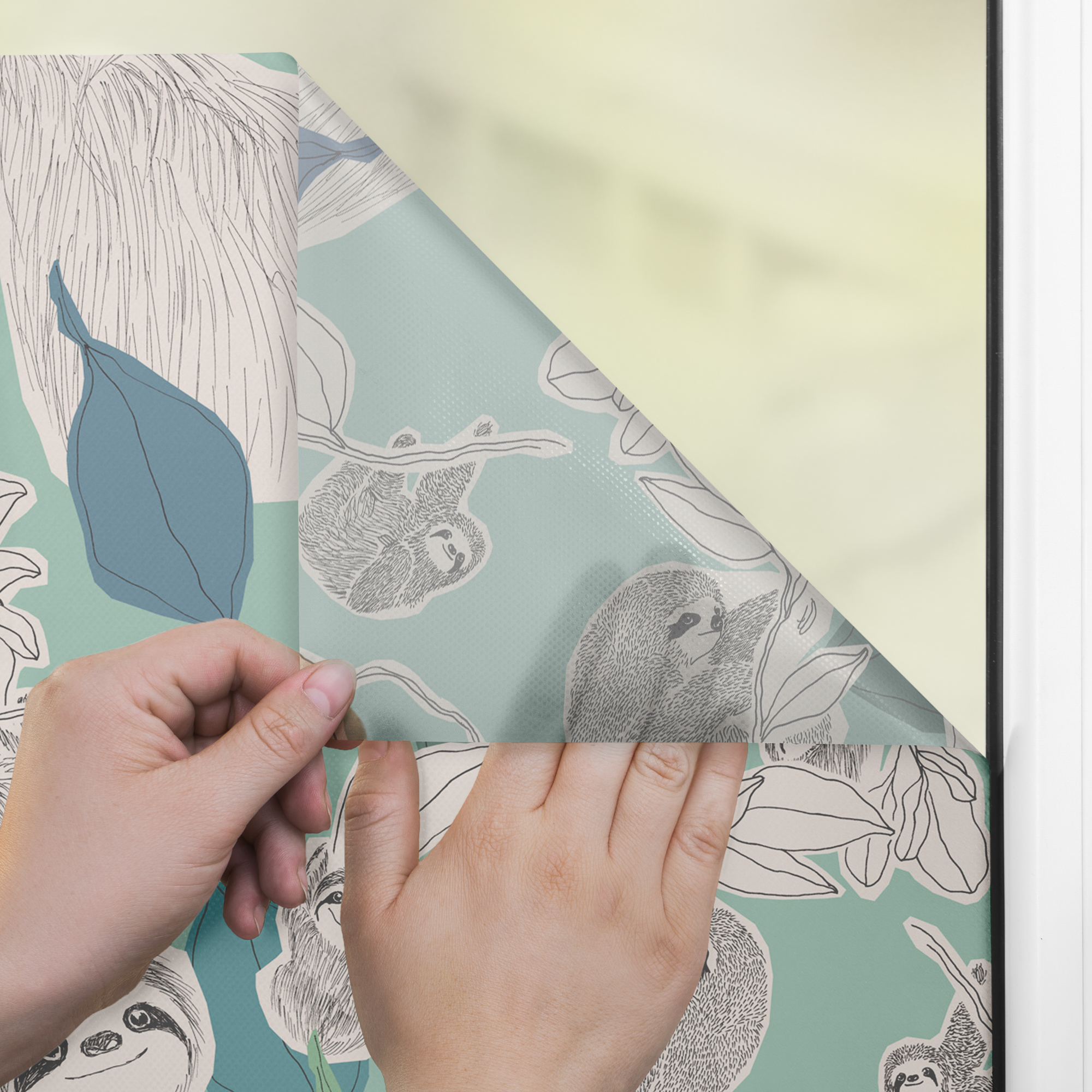 Design Fensterfolie mit Motiv Sloths On Turquoise