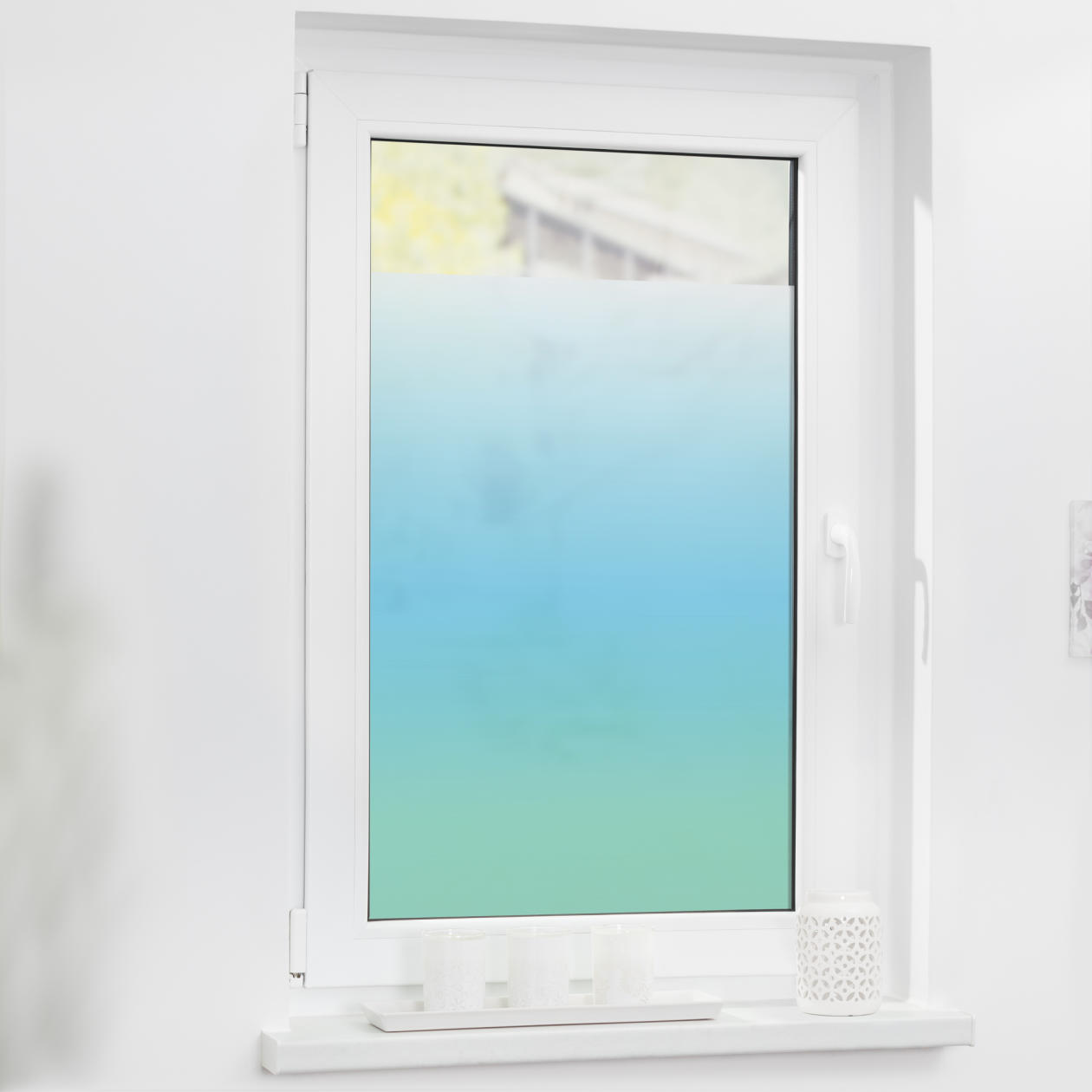 Sonnenschutz, Motiv, Druck, Print, Aquarell-Petrol, Fensterfolie mit Motiv Aquarell Petrol, SKF.050.050.765, Lichtblick