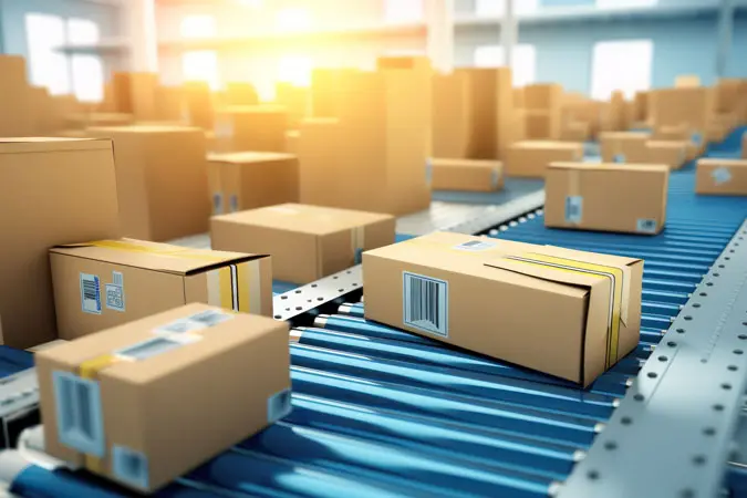 paketlieferung-verpackungsdienst-und-pakettransportsystem-konzept-kartonkisten-auf-foerderband-im-lager-postautomation
