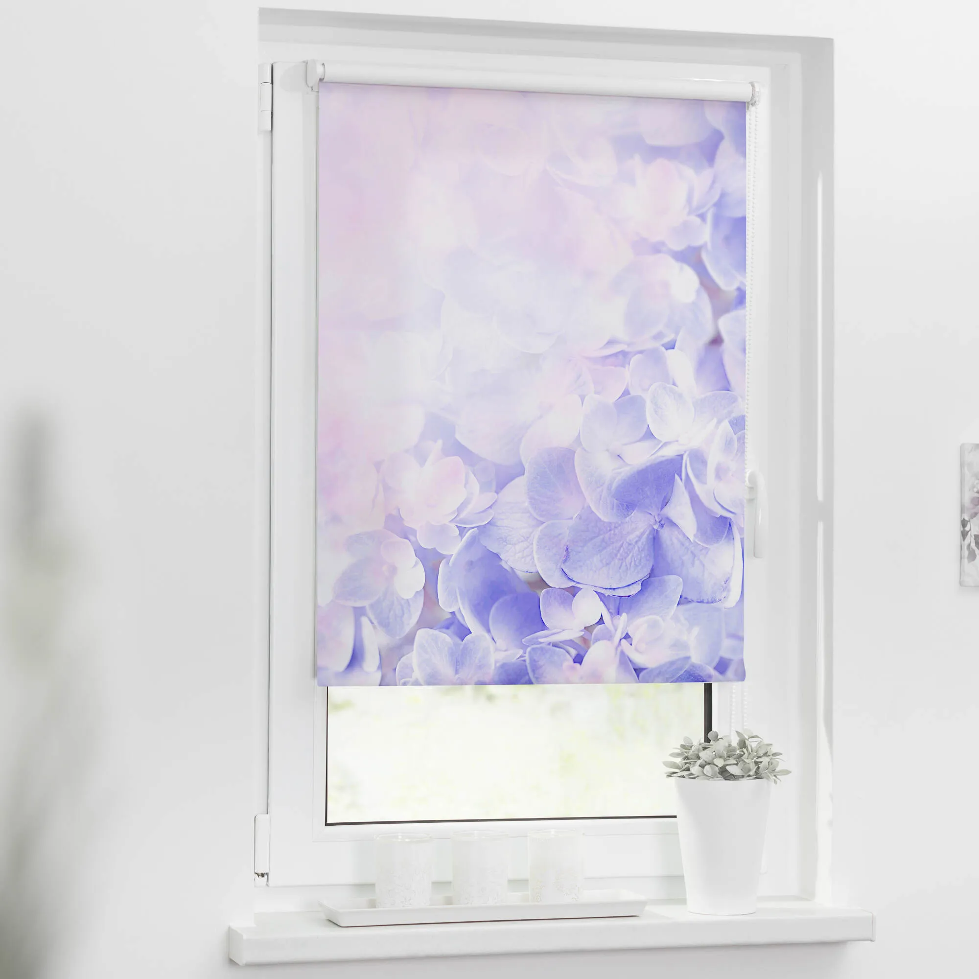 Rollo mit Motiv Hortensie