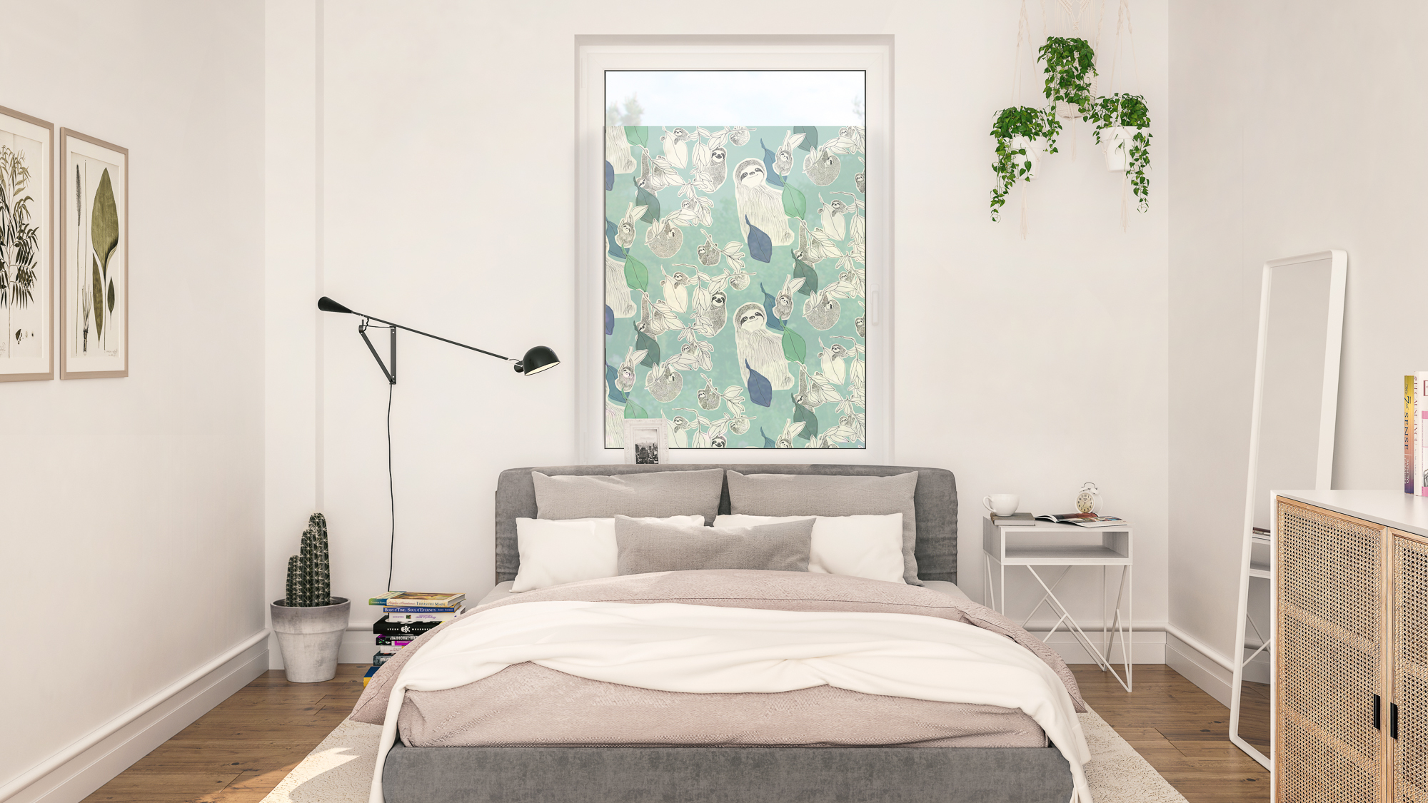 Design Fensterfolie mit Motiv Sloths On Turquoise