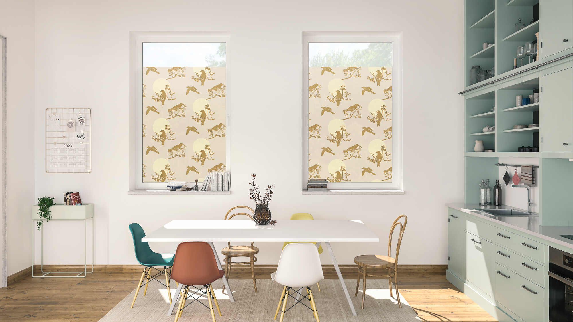 Design Fensterfolie mit Motiv Moon Birds Design Fensterfolie mit Motiv Moon Birds