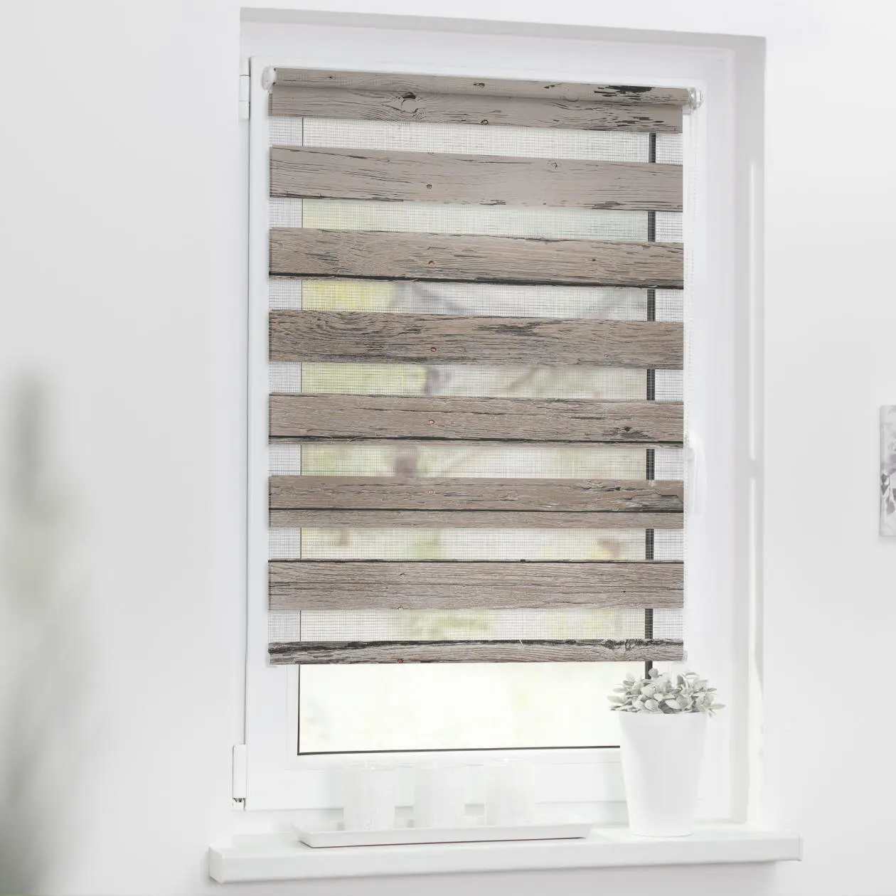 Doppelrollo mit Motiv Bretter Vintage Braun