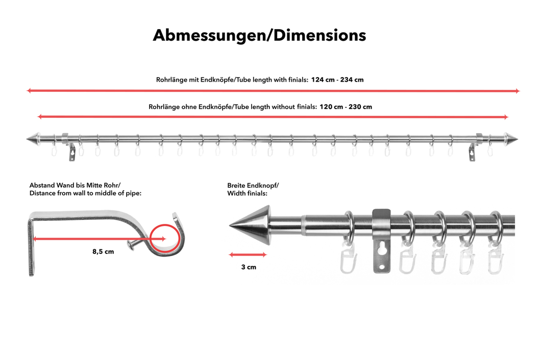 Gardinenstange Kegel, 20 mm, ausziehbar Gardinenstange Kegel, 20 mm, ausziehbar