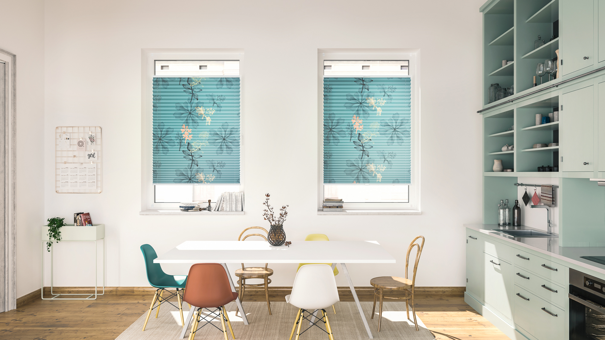 Design Plissee mit Motiv Aqua Floral