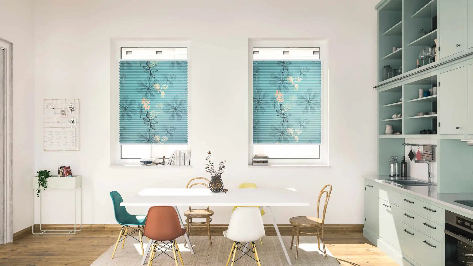 Design Plissee mit Motiv Aqua Floral