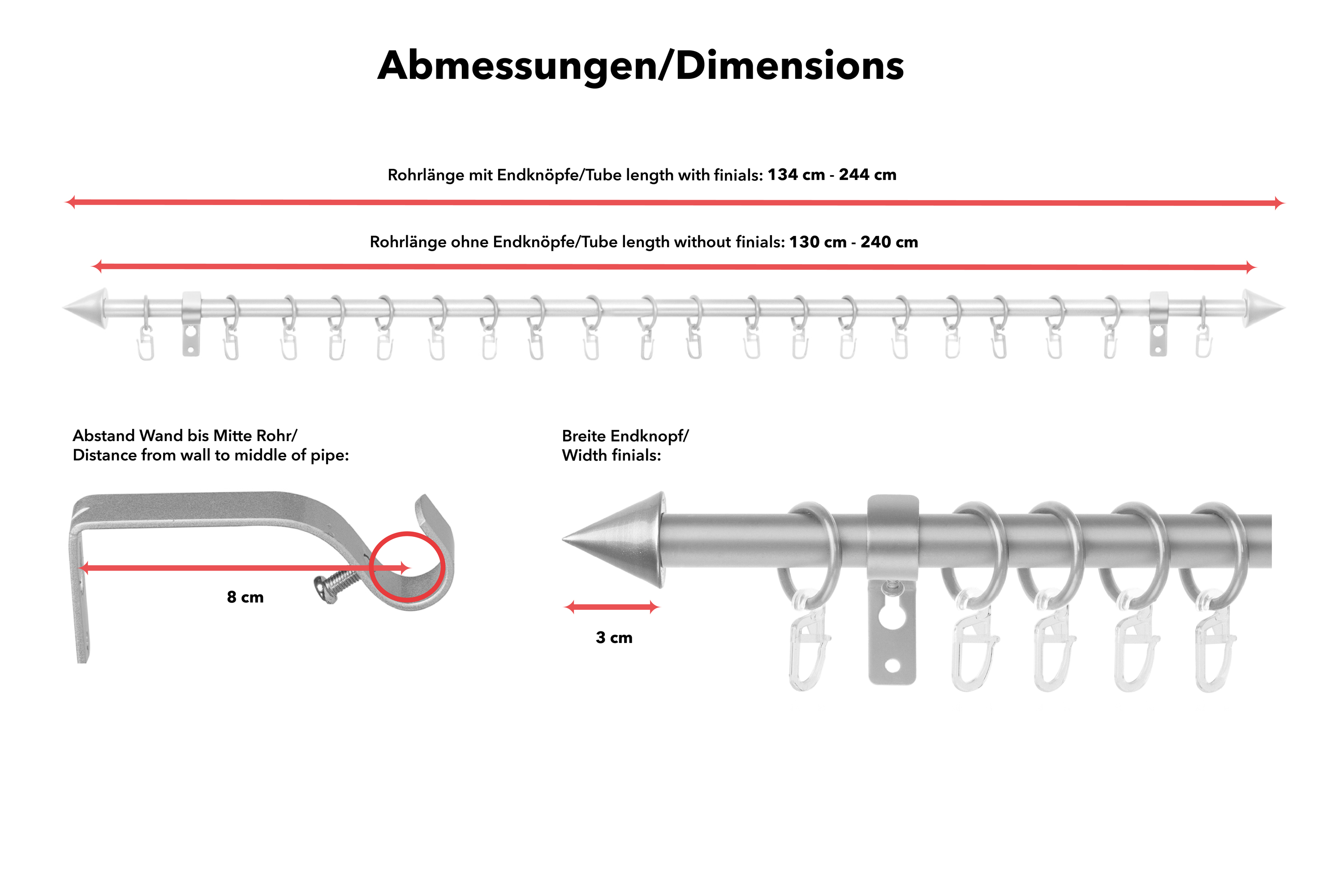 Gardinenstange Kegel, 16 mm, ausziehbar