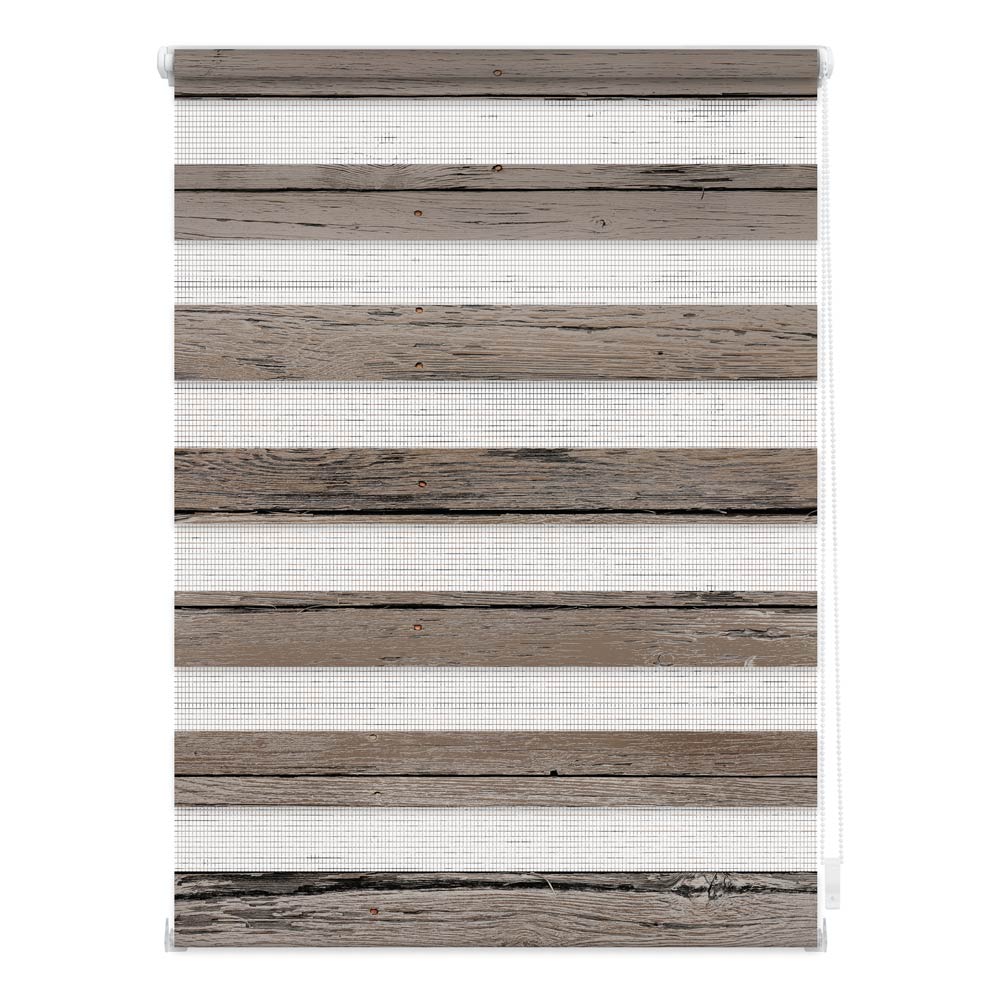Doppelrollo mit Motiv Bretter Vintage Braun