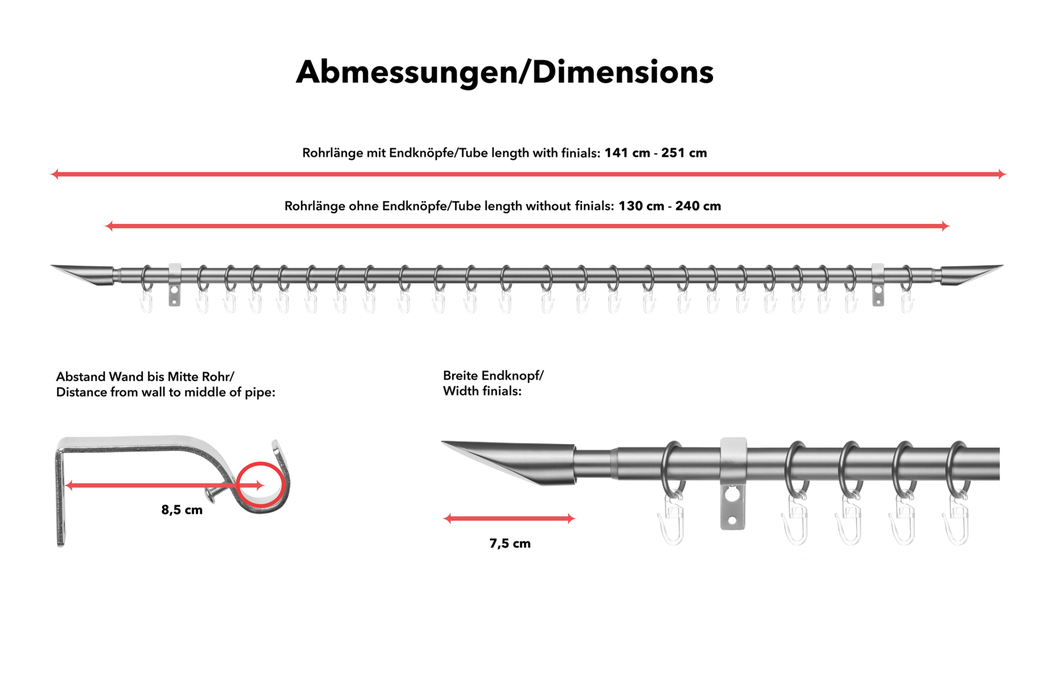 Gardinenstange Lipstick, 20 mm, ausziehbar Gardinenstange Lipstick, 20 mm, ausziehbar
