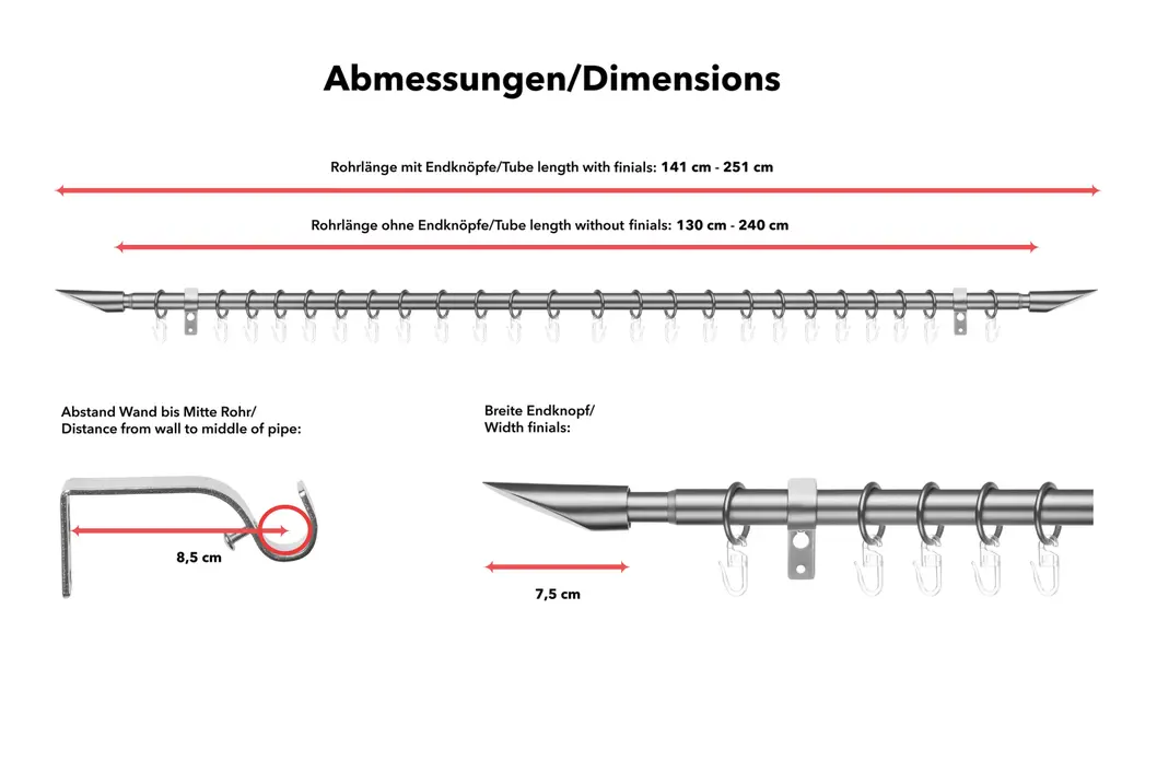 Gardinenstange Lipstick, 20 mm, ausziehbar