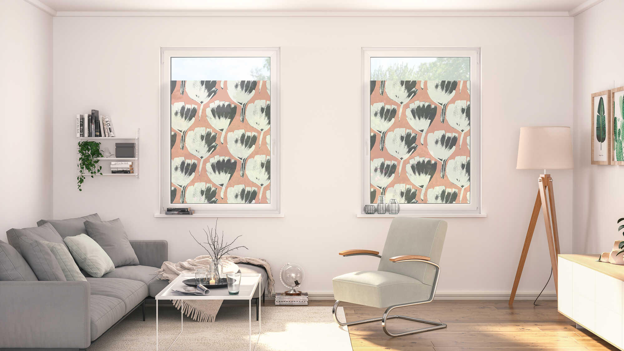 Design Fensterfolie mit Motiv Jumbo Flowers On Salmon Design Fensterfolie mit Motiv Jumbo Flowers On Salmon