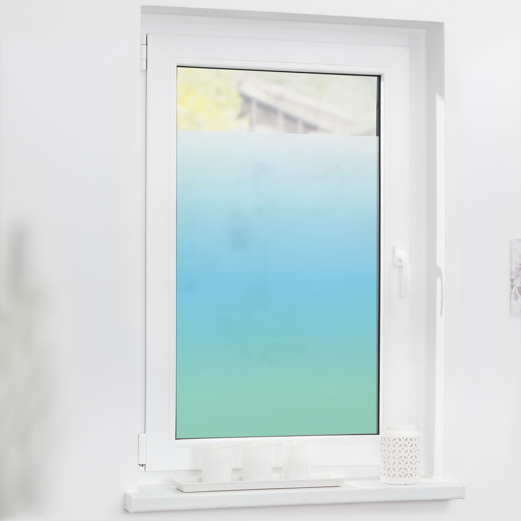 Fensterfolie mit Motiv Aquarell Petrol Fensterfolie mit Motiv Aquarell Petrol
