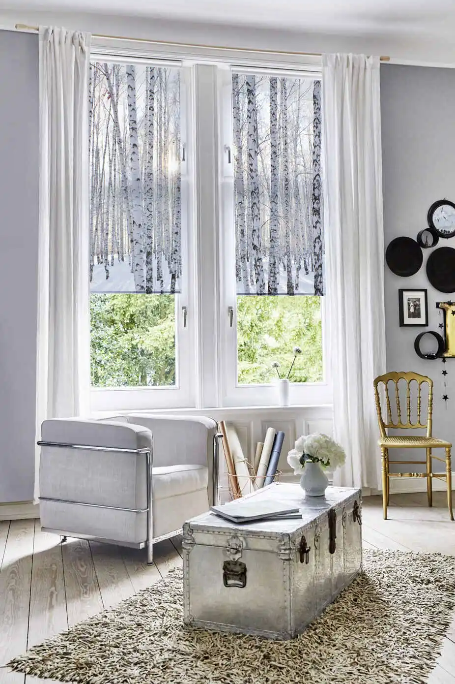 Rollo mit Weihnachtsmotiv Birkenwald