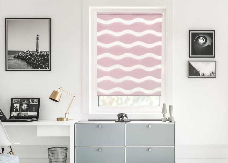 Doppelrollo in Rot und Rosa mit Wellenmuster für Fenster und Türen Doppelrollo in Rot und Rosa mit Wellenmuster für Fenster und Türen