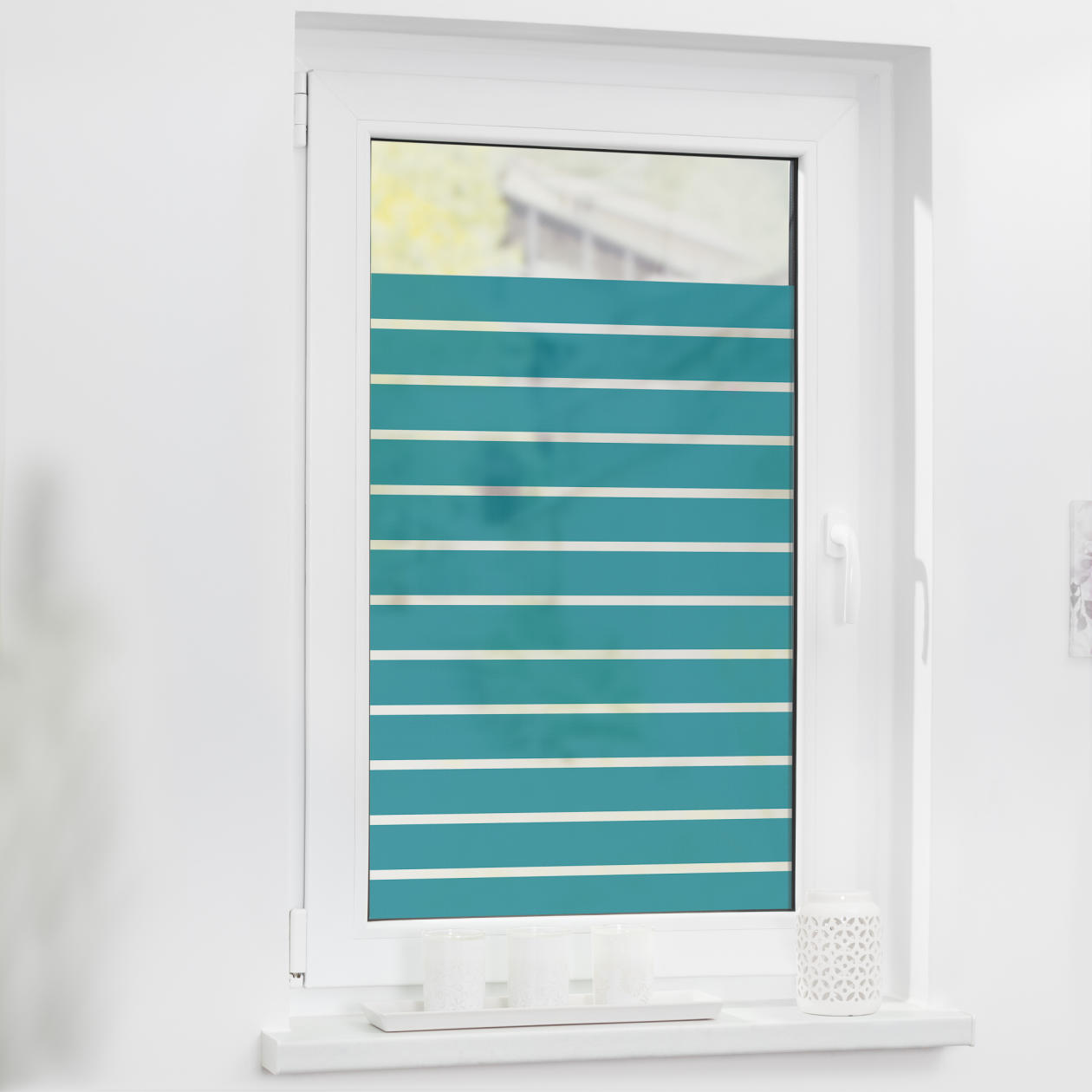 Fensterfolie mit Motiv Streifen Petrol Fensterfolie mit Motiv Streifen Petrol