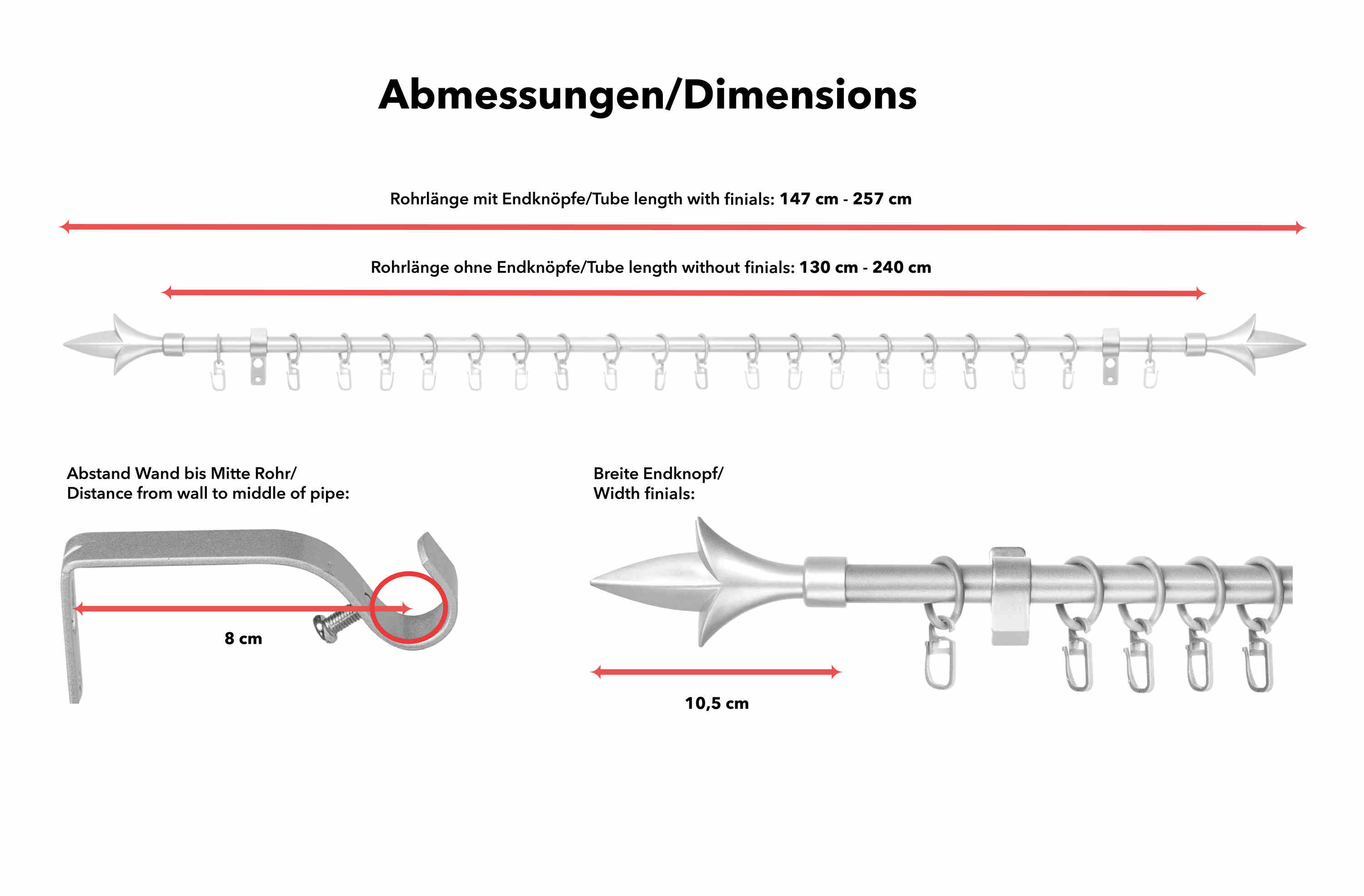 Gardinenstange Lilie, 16 mm, ausziehbar Gardinenstange Lilie, 16 mm, ausziehbar