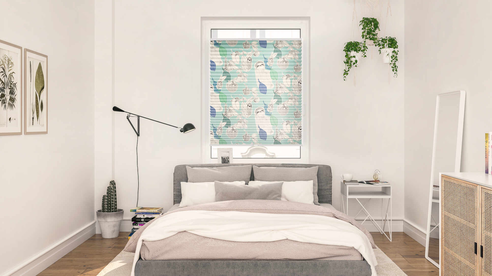 Design Plissee mit Motiv Sloths On Turquoise Design Plissee mit Motiv Sloths On Turquoise