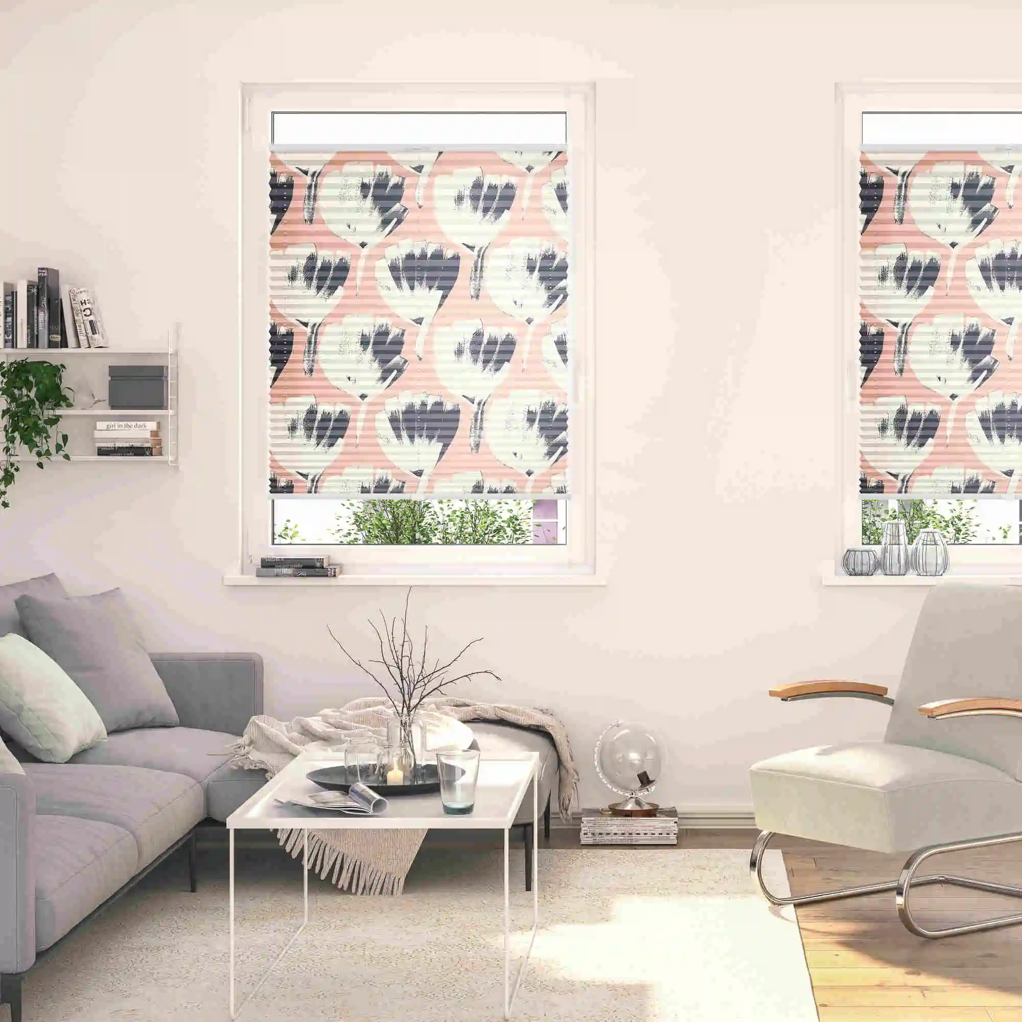 Design Plissee mit Motiv Jumbo Flowers On Salmon