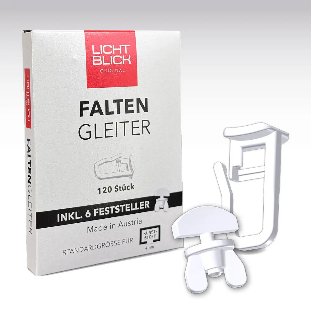 Faltengleiter für Gardinenschienen 120 Stück + 6 Feststeller | für 4 mm Einführöffnung