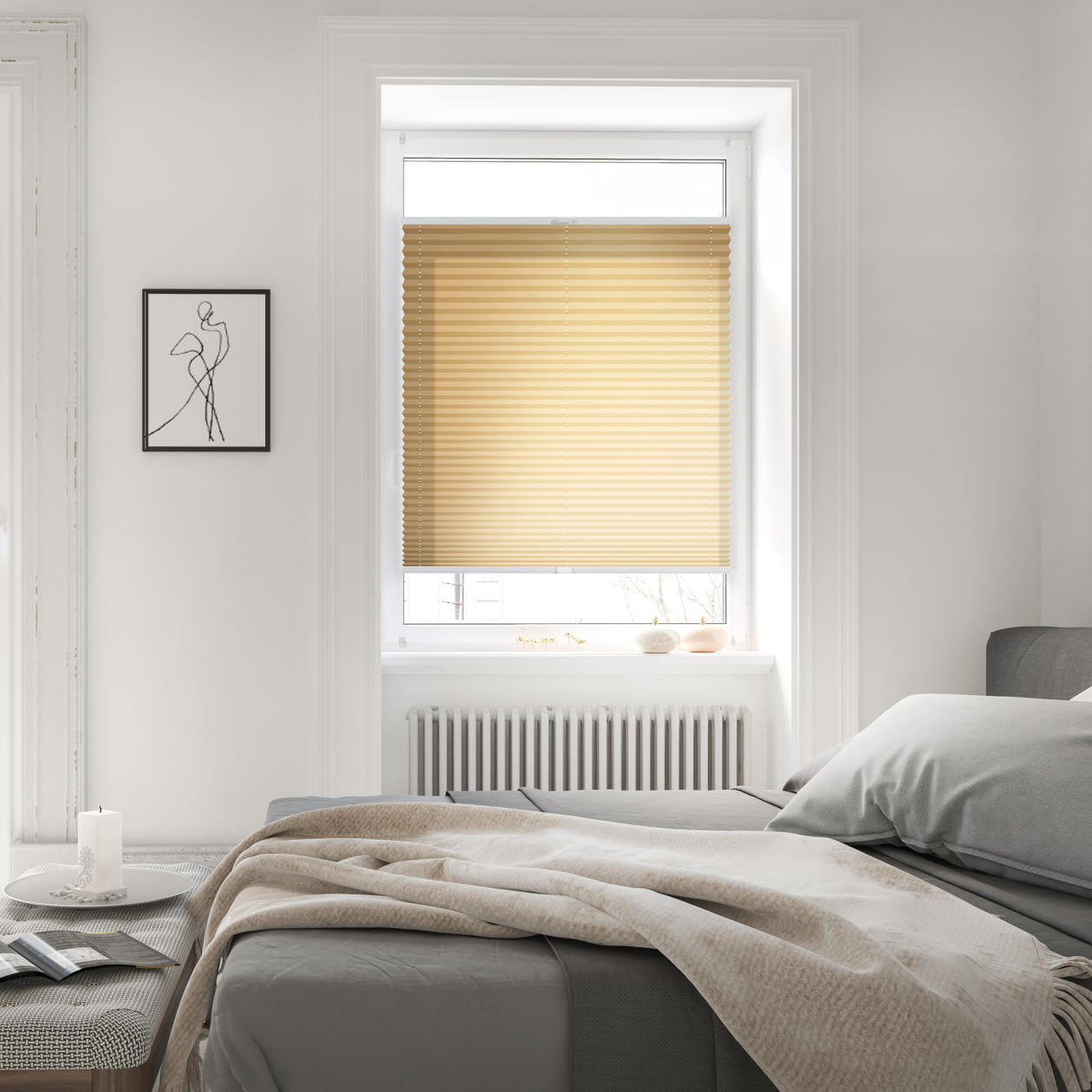 Dekoration für Zuhause, Innenarchitektur, Sonnenschutz für Fenster, Bett, Fenster