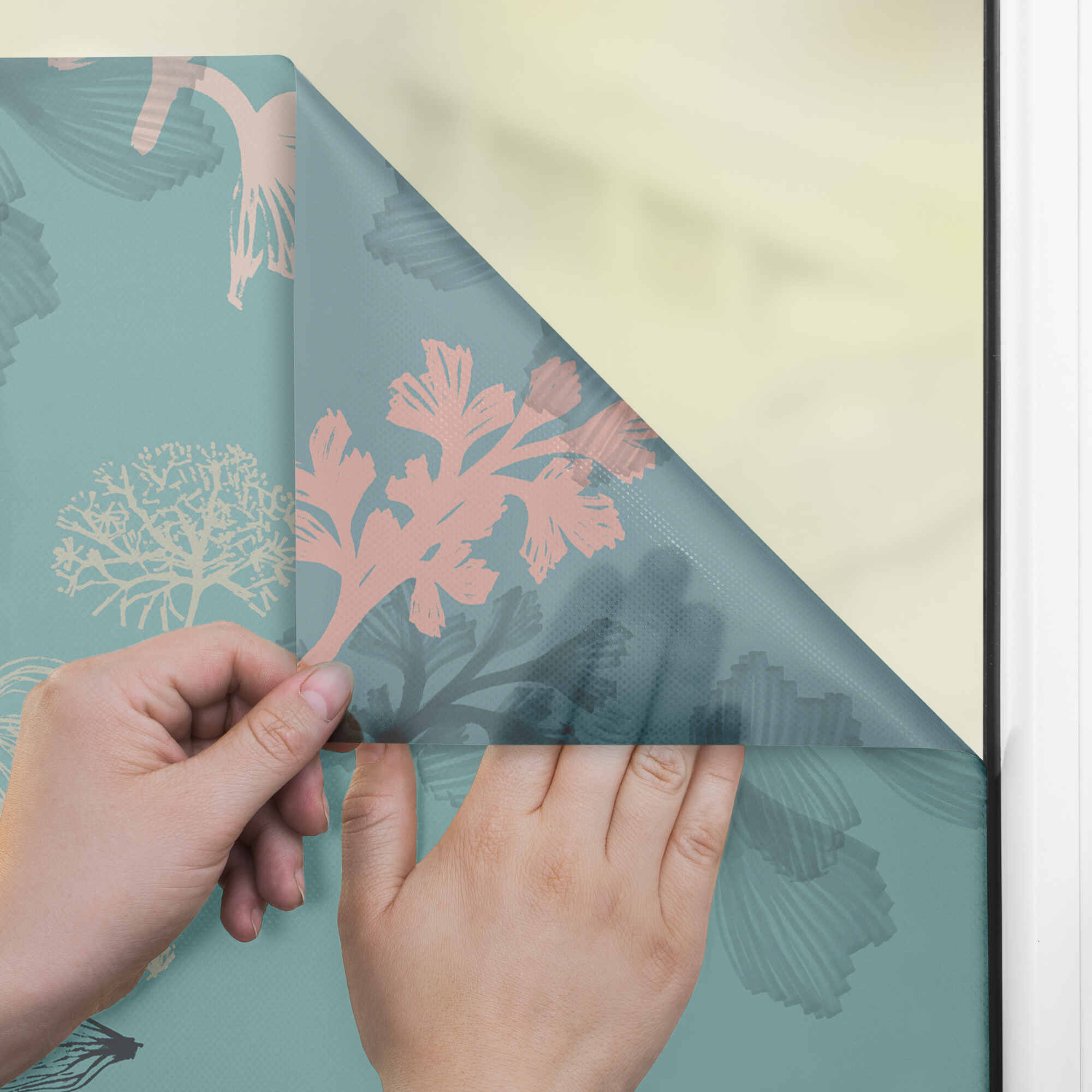 Design Fensterfolie mit Motiv Aqua Floral Design Fensterfolie mit Motiv Aqua Floral