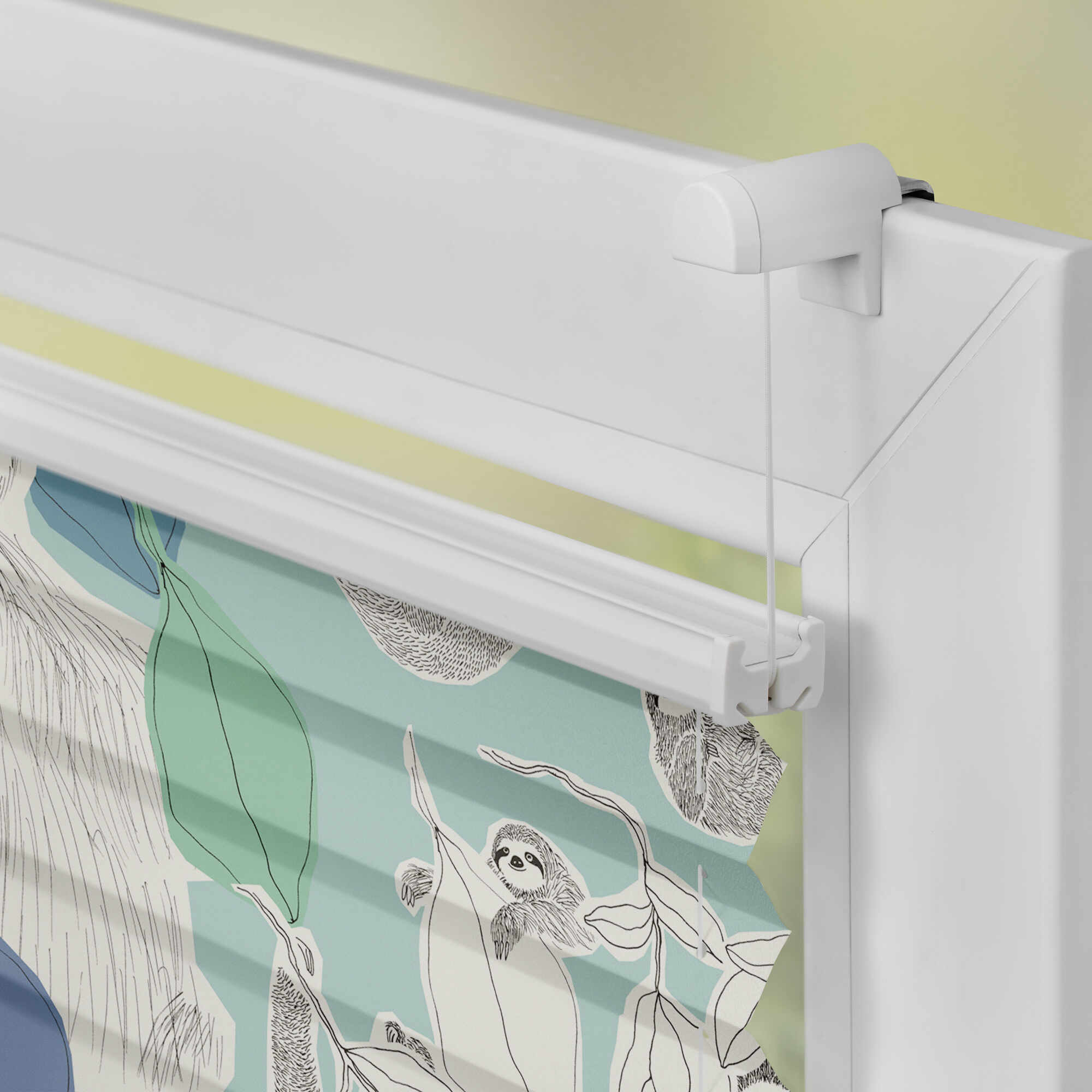 Design Plissee mit Motiv Sloths On Turquoise Design Plissee mit Motiv Sloths On Turquoise