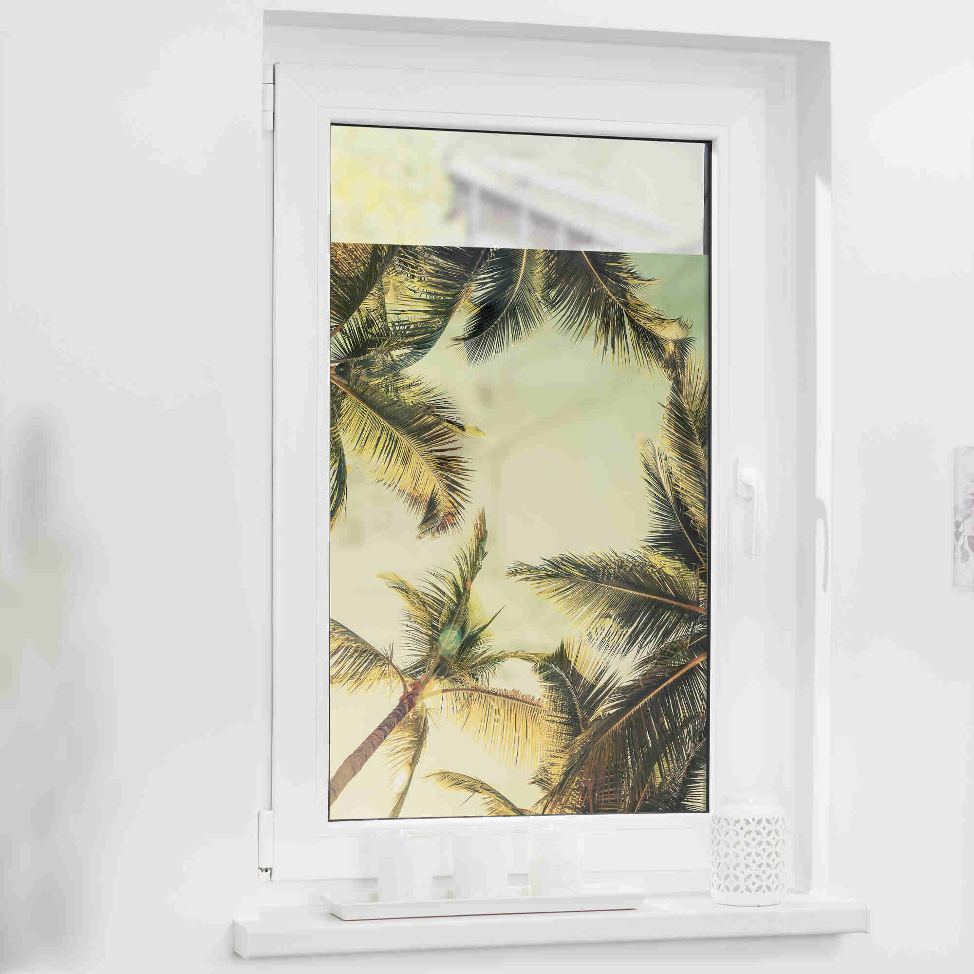 Fensterfolie mit Motiv Palmen und Sonne Fensterfolie mit Motiv Palmen und Sonne