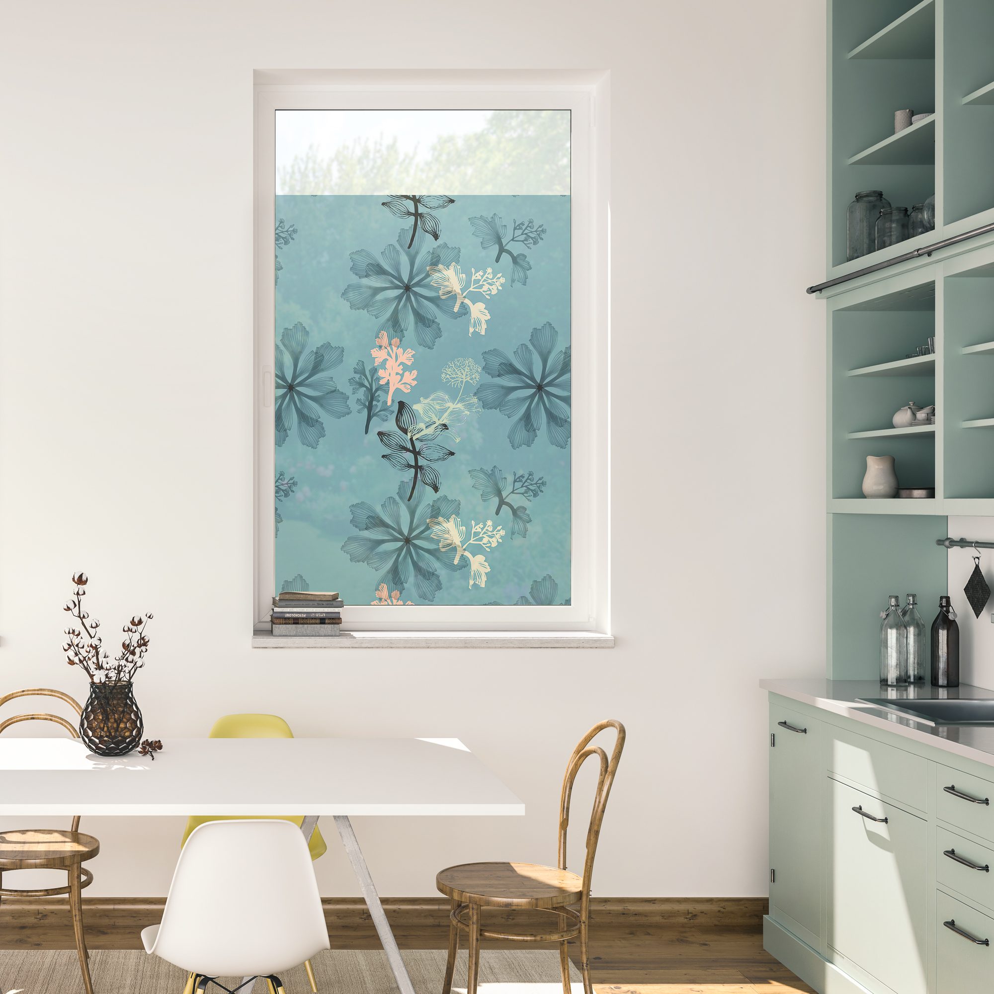 Design Fensterfolie mit Motiv Aqua Floral