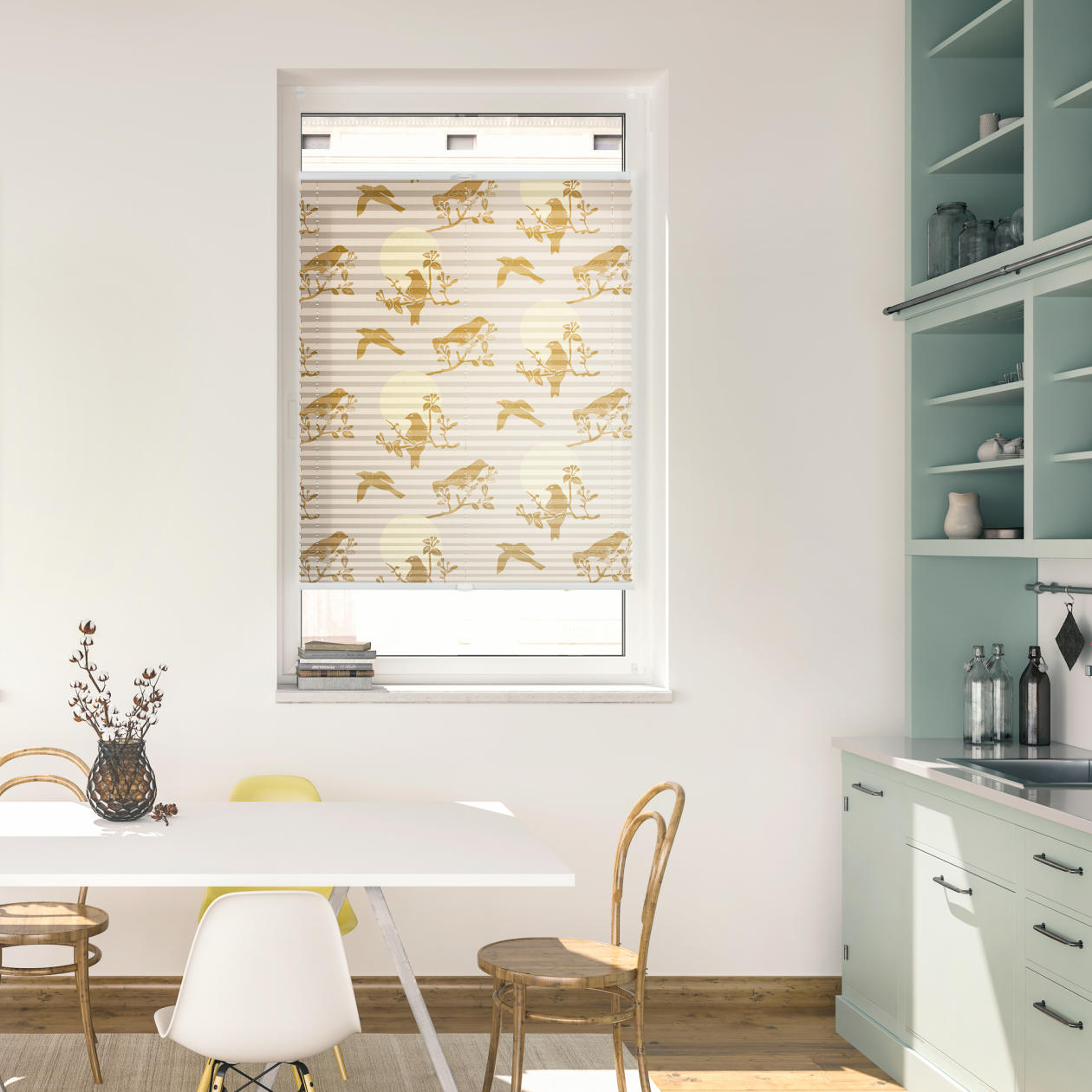 Design Plissee mit Motiv Moon Birds Design Plissee mit Motiv Moon Birds