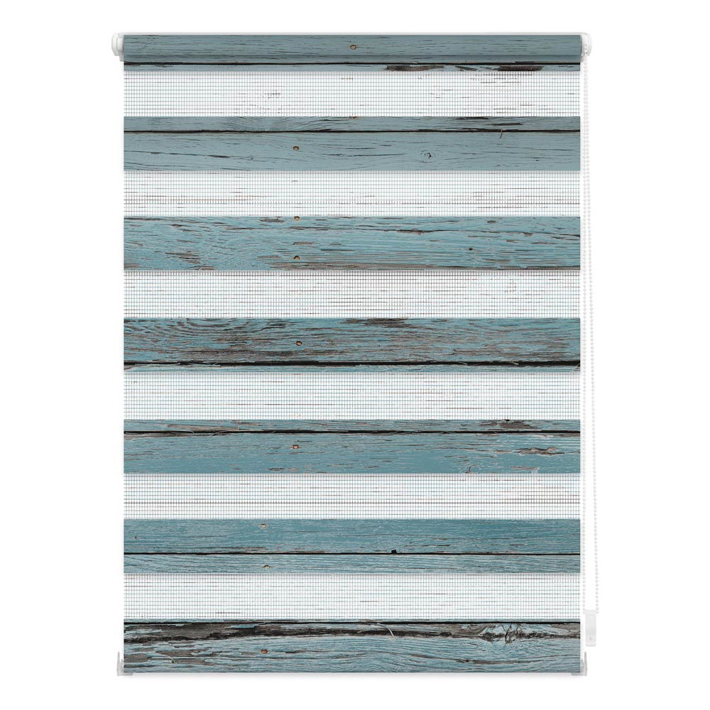 Doppelrollo mit Motiv Bretter Vintage Petrol