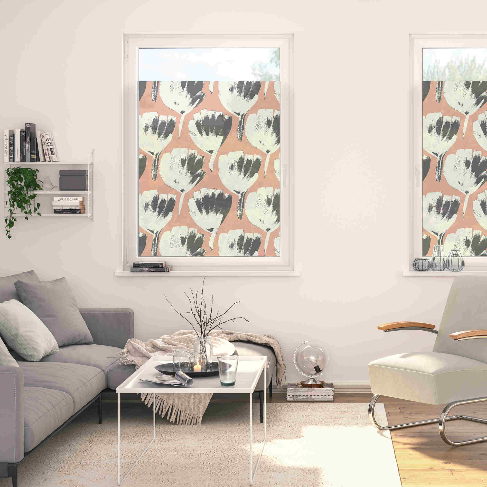Design Fensterfolie mit Motiv Jumbo Flowers On Salmon Design Fensterfolie mit Motiv Jumbo Flowers On Salmon