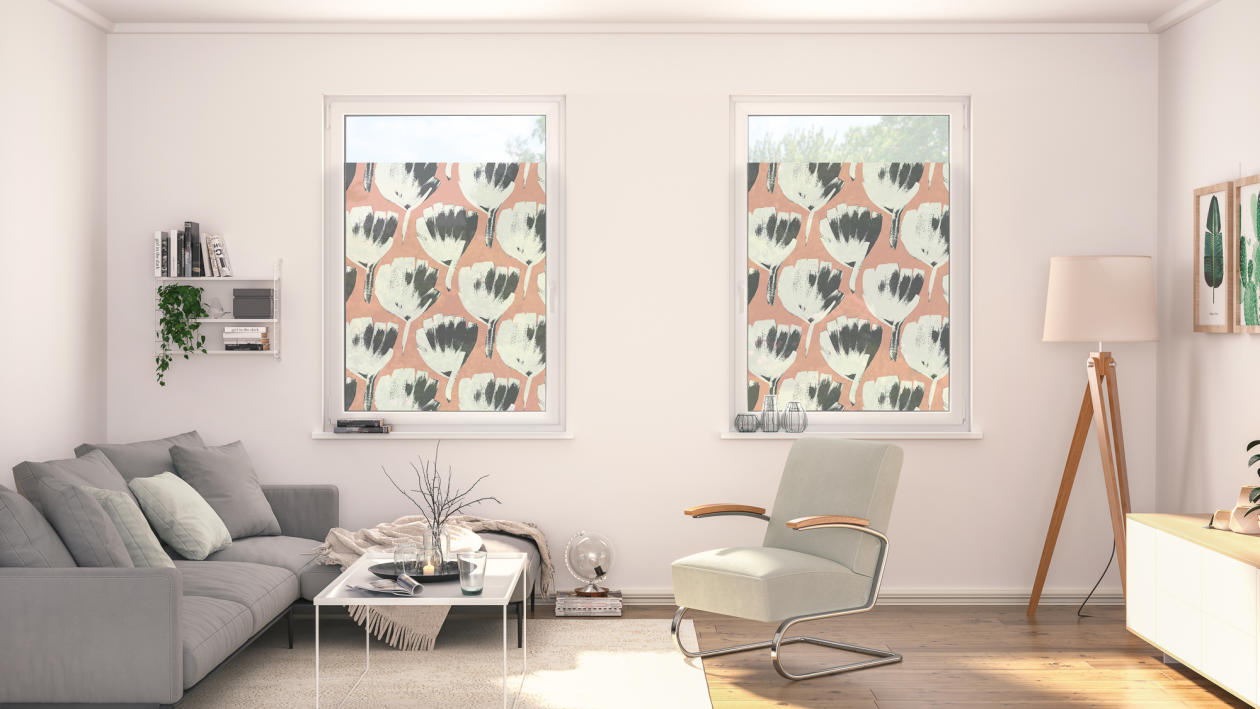 Sonnenschutz, Motiv, Druck, Print, Jumbo-Flowers-on-salmon, Design Fensterfolie mit Motiv Jumbo Flowers On Salmon, SKF.JS.050.050.1010, Lichtblick