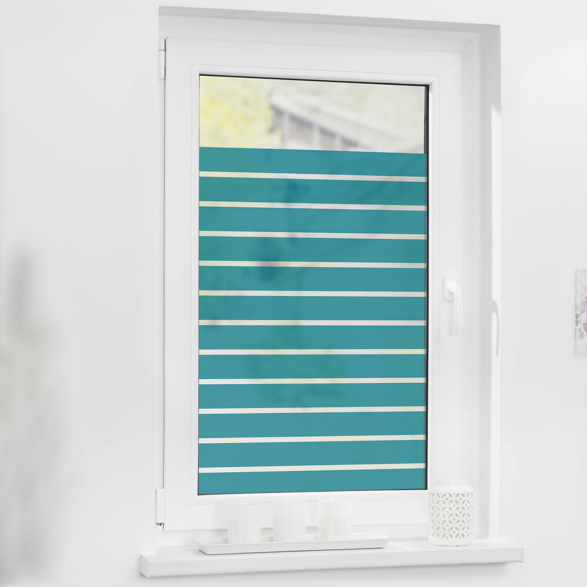 Fensterfolie mit Motiv Streifen Petrol Fensterfolie mit Motiv Streifen Petrol