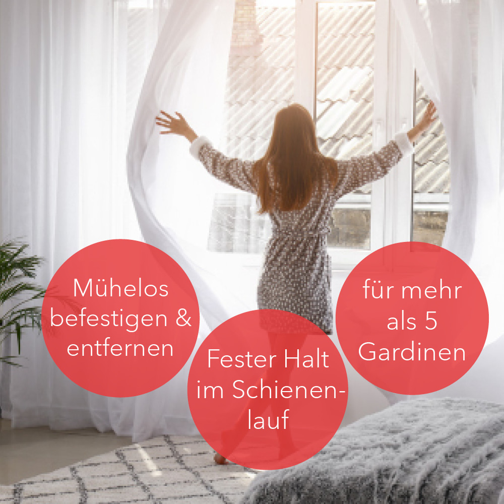 Feststeller-Set für Gardinenschienen | 4 mm Einführöffnung | 10 Zwischenfeststeller + 6 Endfeststeller