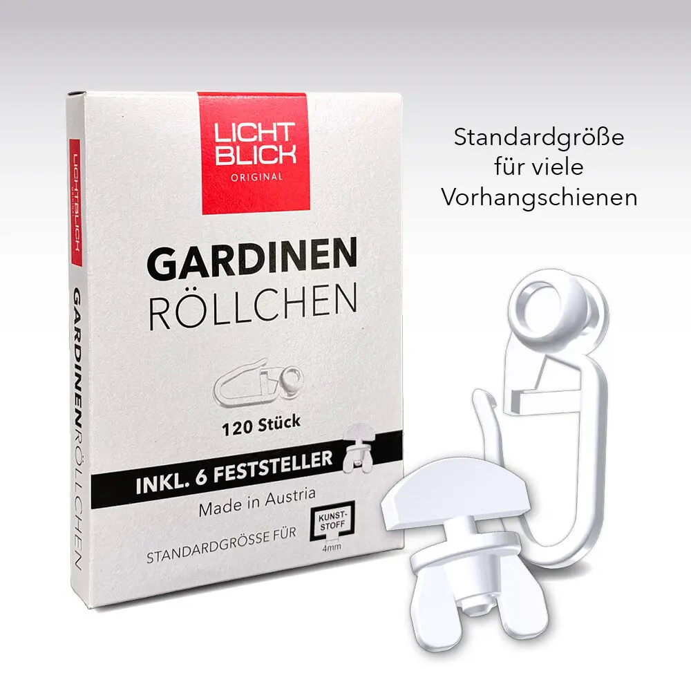 Gardinenröllchen 120 Stück + 6 Feststeller