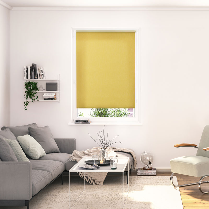 Blickdichte Rollos für das Wohnzimmer in Gelb